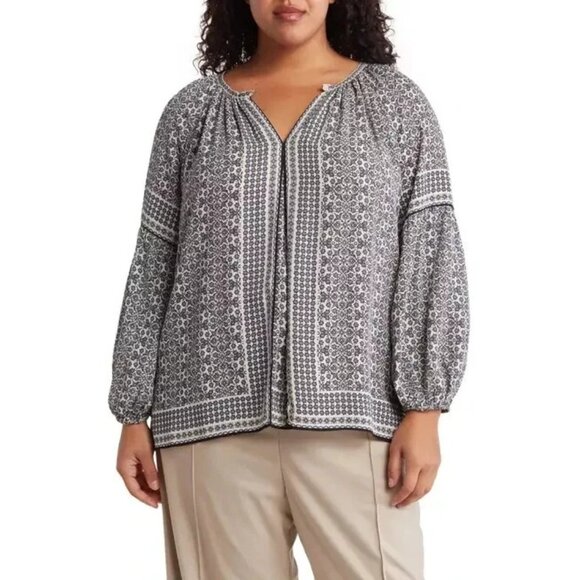 Max Studio Womens Plus 2X Blouse Peasant Style Long Sleeve Top Shirt - Picture 1 of 11